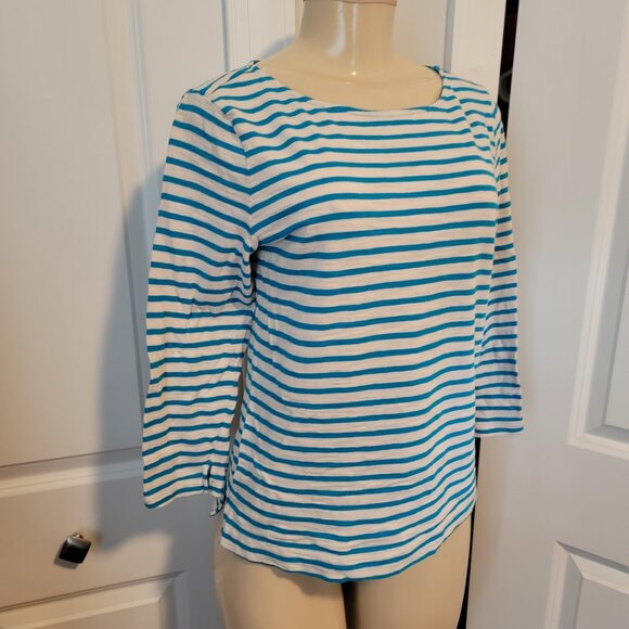 Forever 21 Turquoise Blue & White Stripe Pullover 3/4 Sleeve Top - Picture 2 of 9